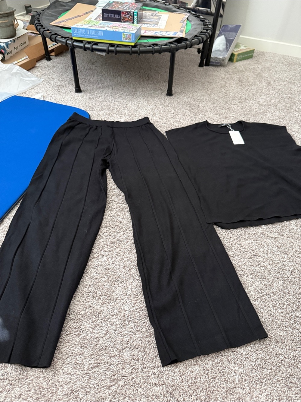 Black Wide-Leg Pleated Lounge Pants and Top- Women
